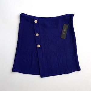 Misook Nwt Starry Night Blue Boucle Knit Faux Wrap Mini Skirt